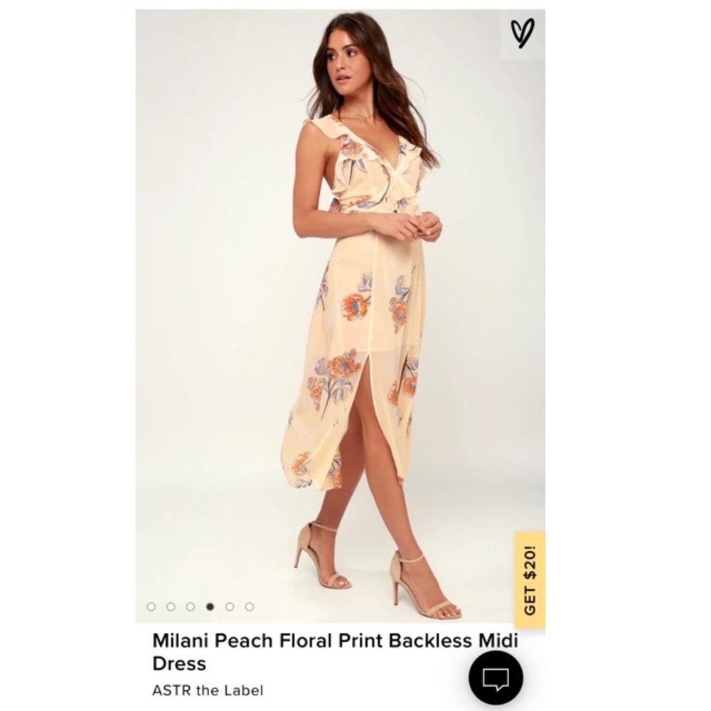 Milani Peach Floral Print Backless Midi Dress
